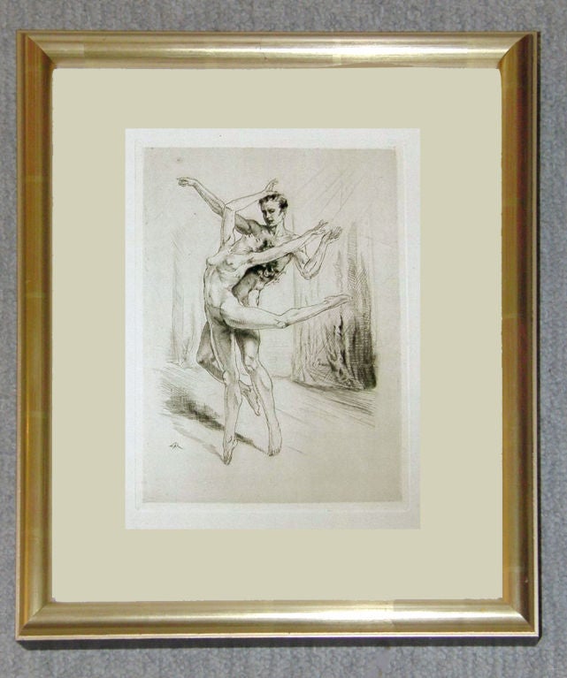 AN ORIGINAL ETCHING BY ALMERY LOBEL-RICHE FROM THE SERIES 'VISIONS DE DANSE' THE WORK IS SIGNED IN THE PLATE BY THE ARTIST AND IS NO.117 OF 210 COPIES. THIS PRINT CAPTURES THE EROTIC NATURE OF DANCE USING SIMPLE SKETCHING STYLE WITH A PLAY OF LIGHT