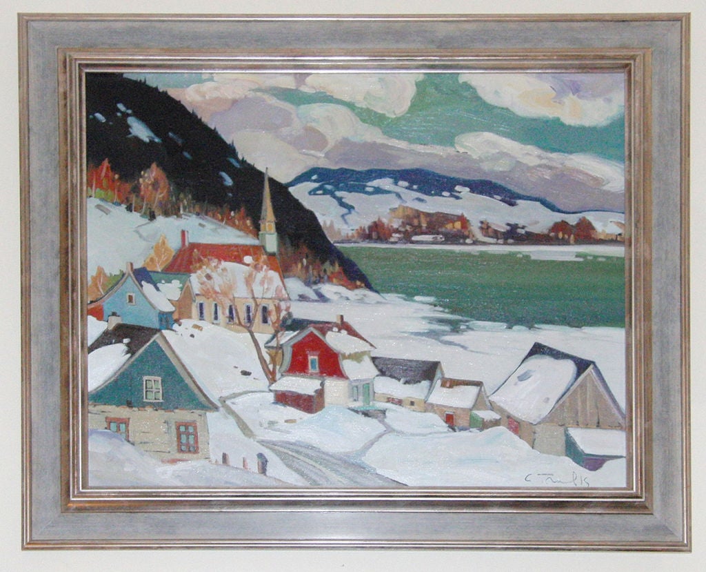 AN ORIGINAL UNTITLED OIL PAINTING BY QUEBEC ARTIST LOUIS TREMBLAY (1949- ). TREMBLAY IS A SELF TAUGHT PAINTER WHOSE FAMILY HAD CLOSE TIES WITH THE LATE ARTIST RENE RICHARD, WHOSE WORK GREATLY INSPIRED TREMBLAY. THE ARTIST HAS DEVELOPED A PERSONAL