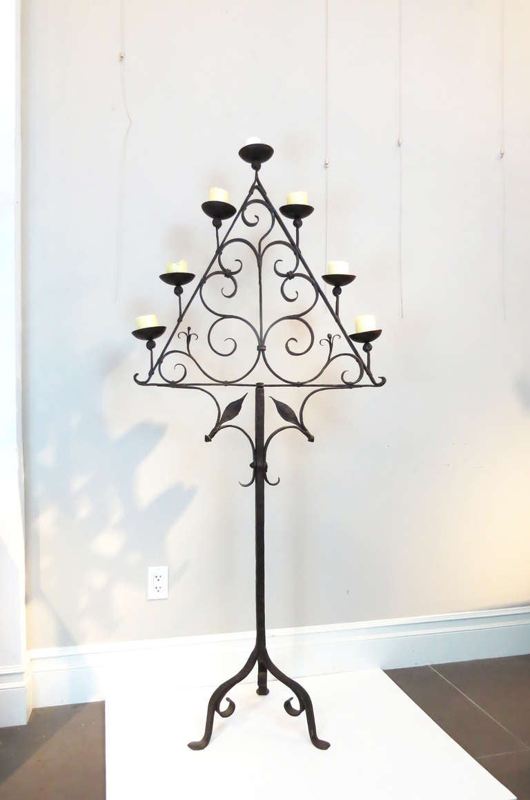 Circa 1720's hand forged iron candelabra from an early San Diego Catholic church.

**Please contact us in advance if you would like to view this item at our showroom. We have a large inventory and many of our items are stored at our warehouse.