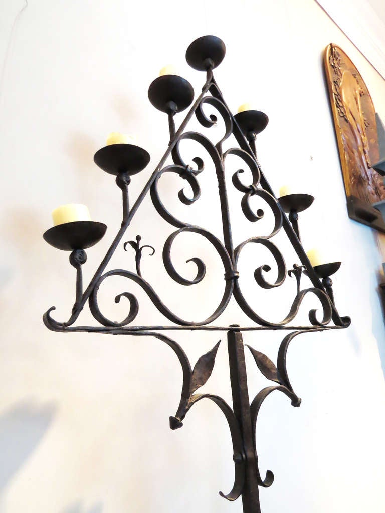 18th c. Wrought Iron Floor Candle Holder 2