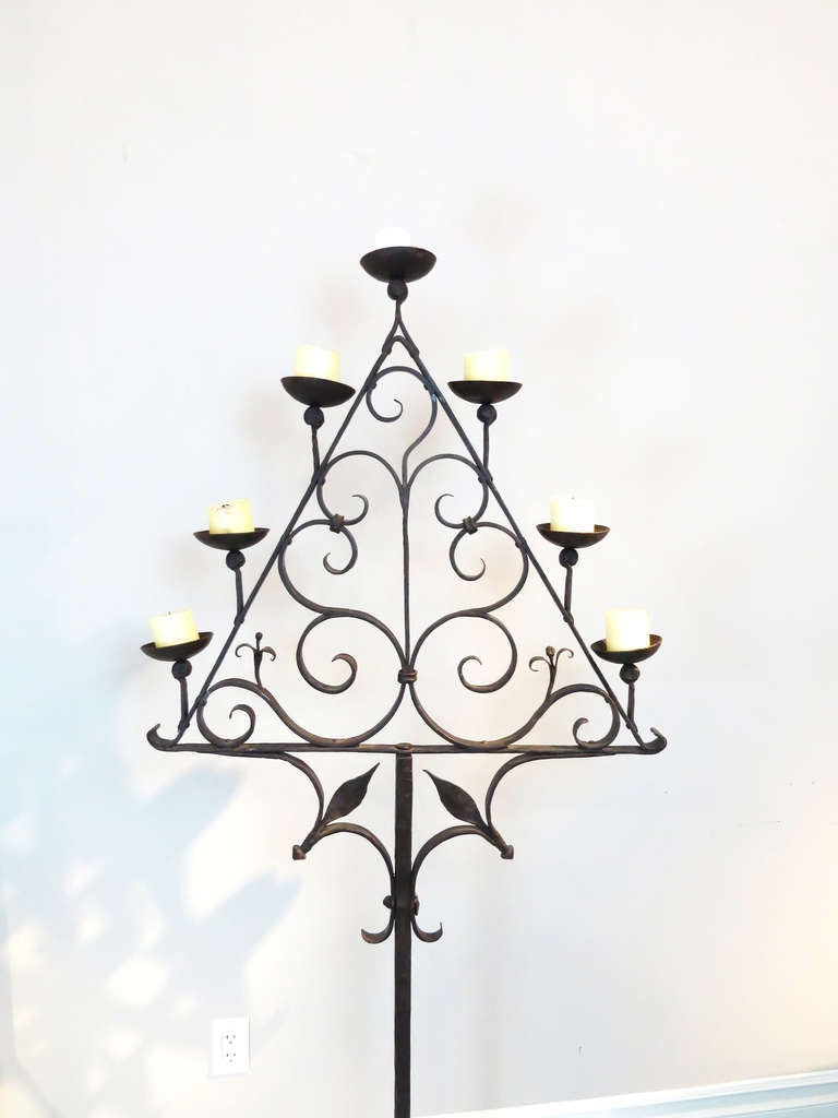18th c. Wrought Iron Floor Candle Holder 1