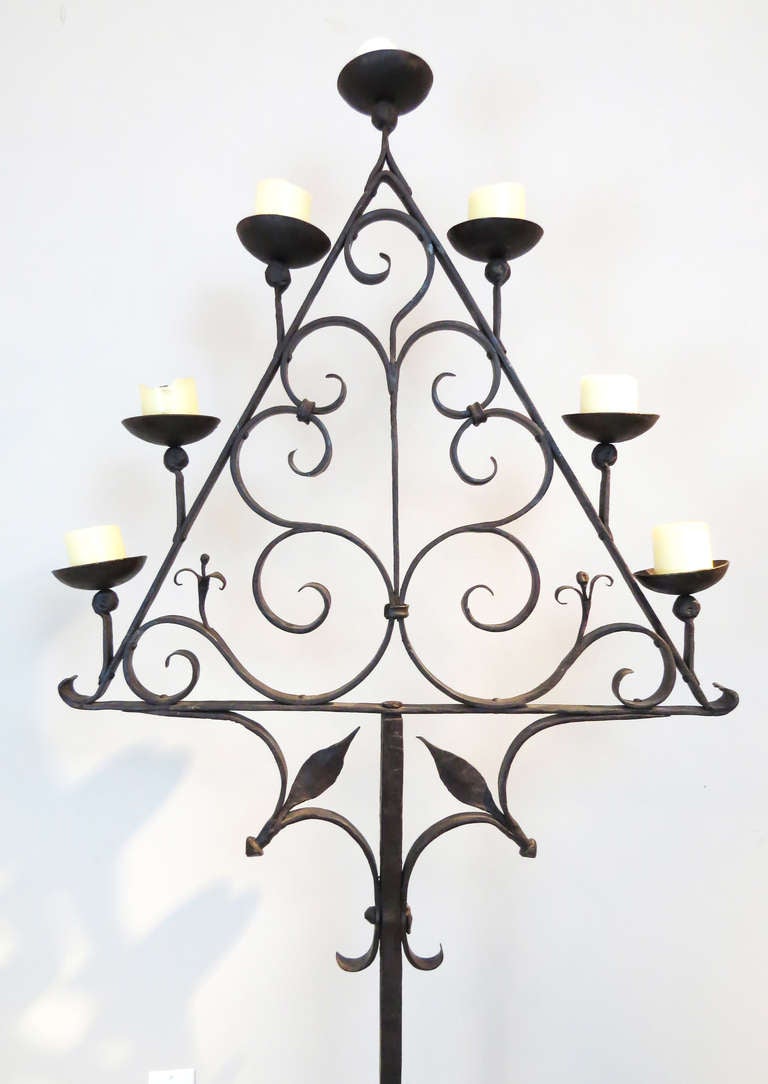 Spanish Colonial 18th c. Wrought Iron Floor Candle Holder