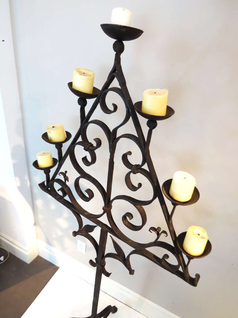 18th c. Wrought Iron Floor Candle Holder 3