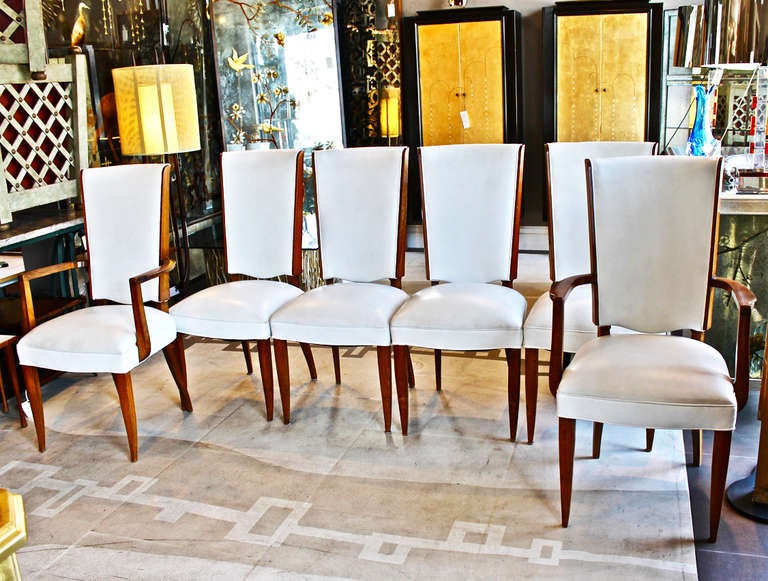 Stunning set of 6  dining chairs attributed to Pierre Patout (1879-1965) in Art Moderne style. 

Patout, a close friend and associate of Jacques-Emile Ruhlman, is best known for his Deco period interior designs for the SS Isle de France the SS