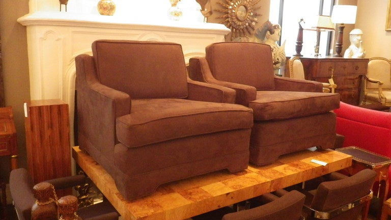 Mid-Century Modern Brown Faux Suede 