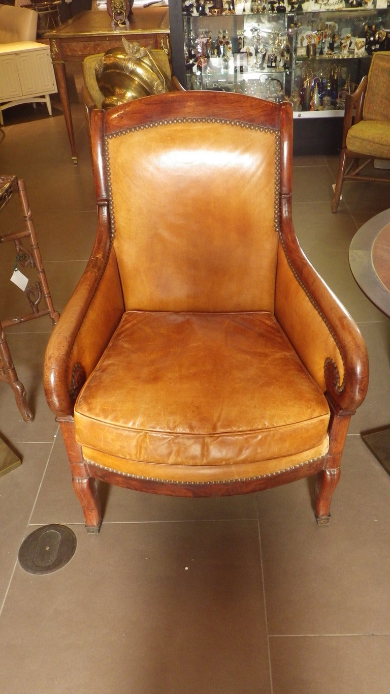 French Leather Chair with Scroll Arms 1