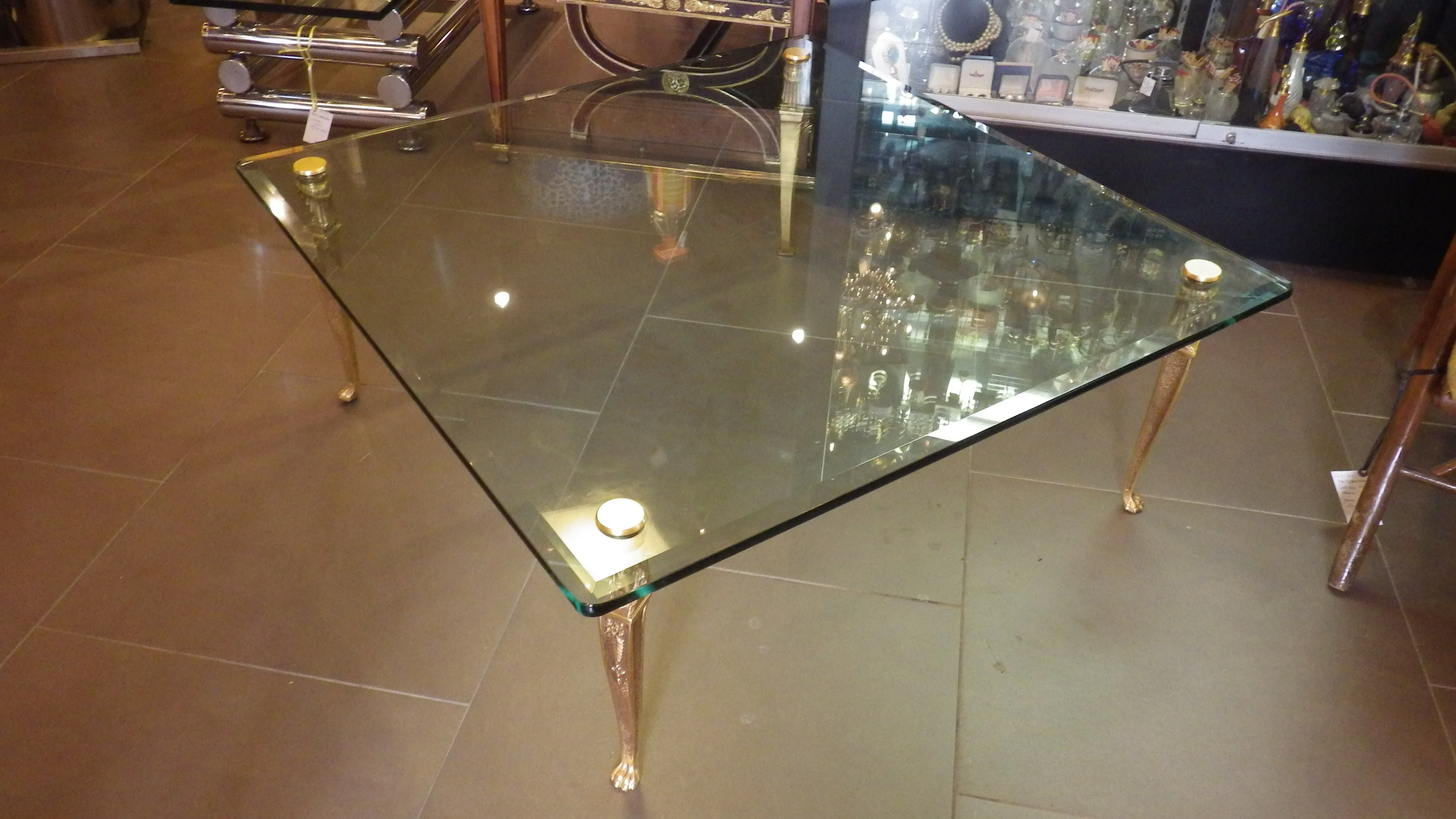 Glass Top Coffee Table With Cast Bronze Legs, Gilded 24k Gold For Sale