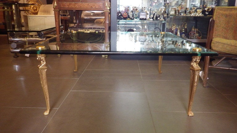 Glass Top Coffee Table With Cast Bronze Legs, Gilded 24k ...