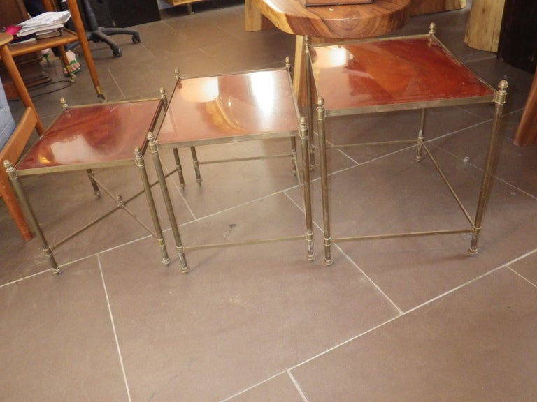 Mid-Century Modern Set of 3 Maison Jansen Nesting Tables 