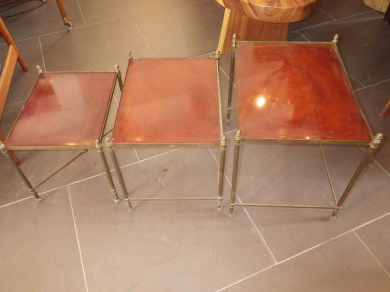 French Set of 3 Maison Jansen Nesting Tables 