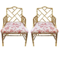 Pair of Gold Leaf Faux Bamboo Chairs