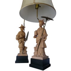 Pair of Vintage Chinoiserie Terra Cotta Figural Lamps by Chapman