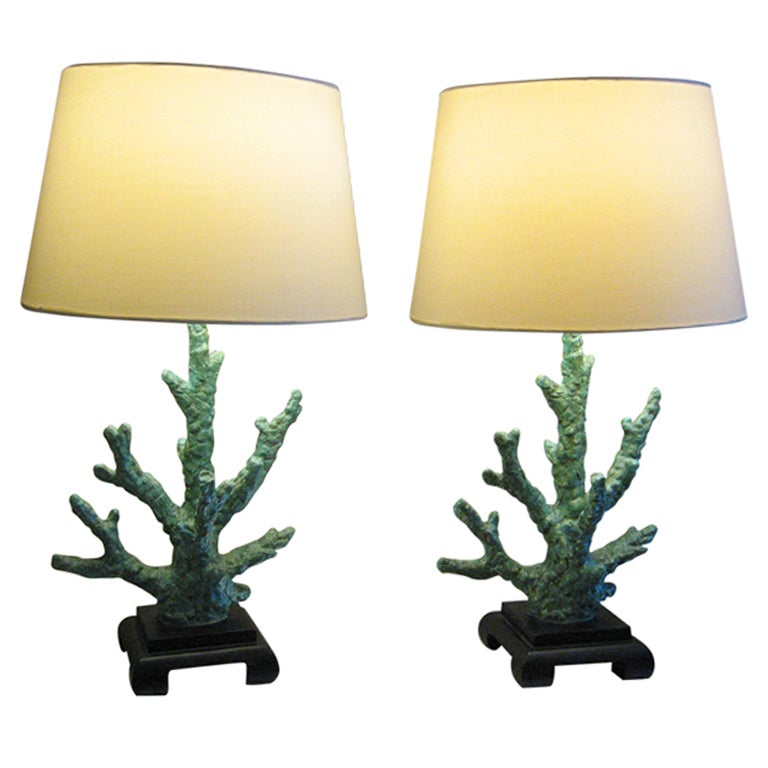 Pair of Faux Coral Lamps Made of Coroset