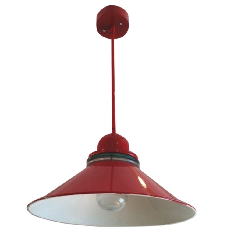 Red Industrial Hanging Lamp For Sale