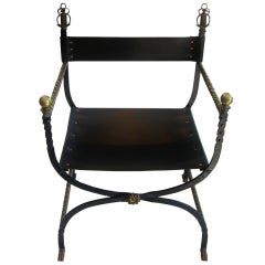 Chair w/ Leather Seat & Brass Arms