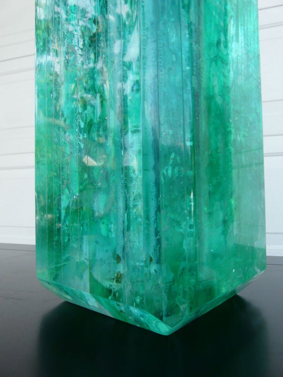 Pair Monumental Emerald Lucite Lamps 1