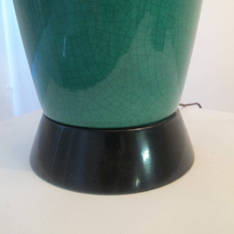Pair of Green Chinese-Moderne Ceramic Table Lamps 1