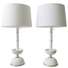 Pair of White Mid-Century Stiffel Table Lamps