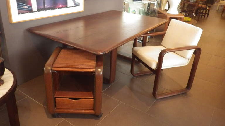 Truly elegant desk, chair, and file cabinet set by Rosenthal for Burghardtr.

Dimensions:

Desk- L:73.5