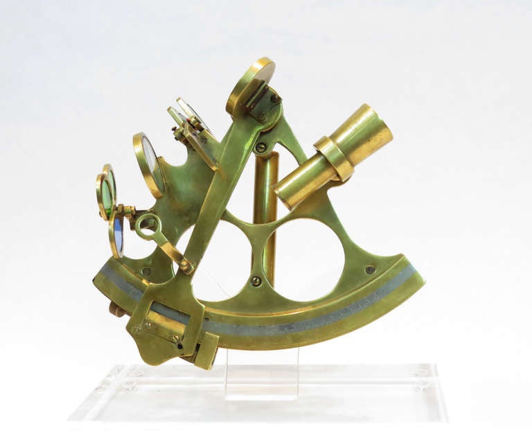 Mid-20th Century Brass Sextant on Lucite Display Stand