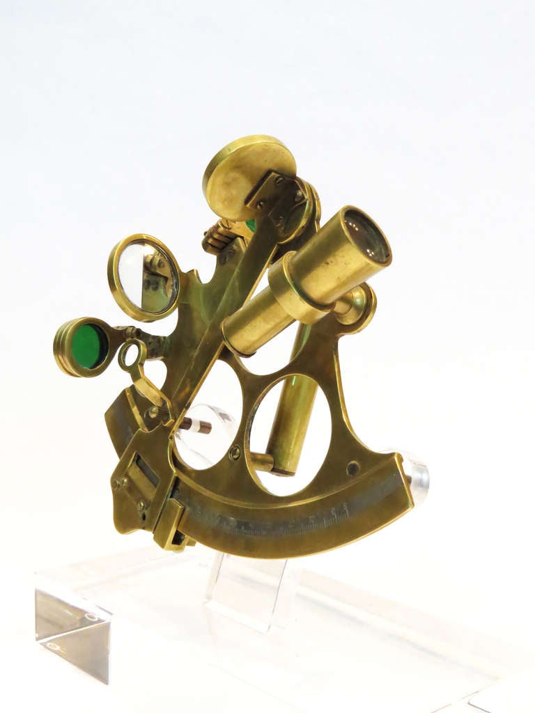 English Brass Sextant on Lucite Display Stand