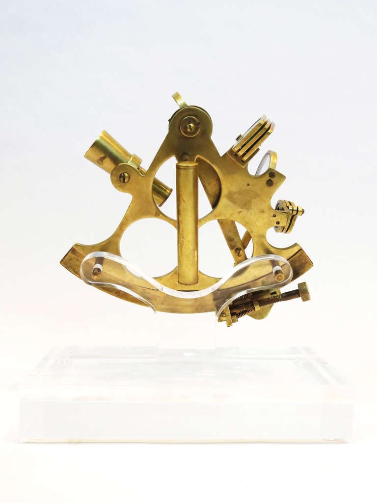 Brass Sextant on Lucite Display Stand In Excellent Condition In Los Angeles, CA