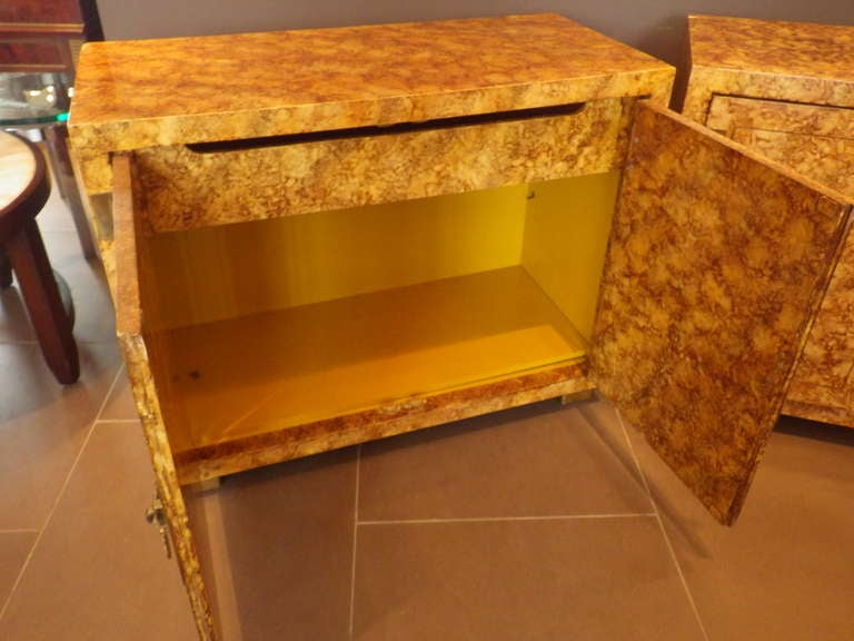Mid-20th Century Pair of Henredon Oil Spot Lacquer Credenzas