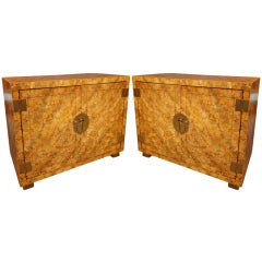 Pair of Henredon Oil Spot Lacquer Credenzas