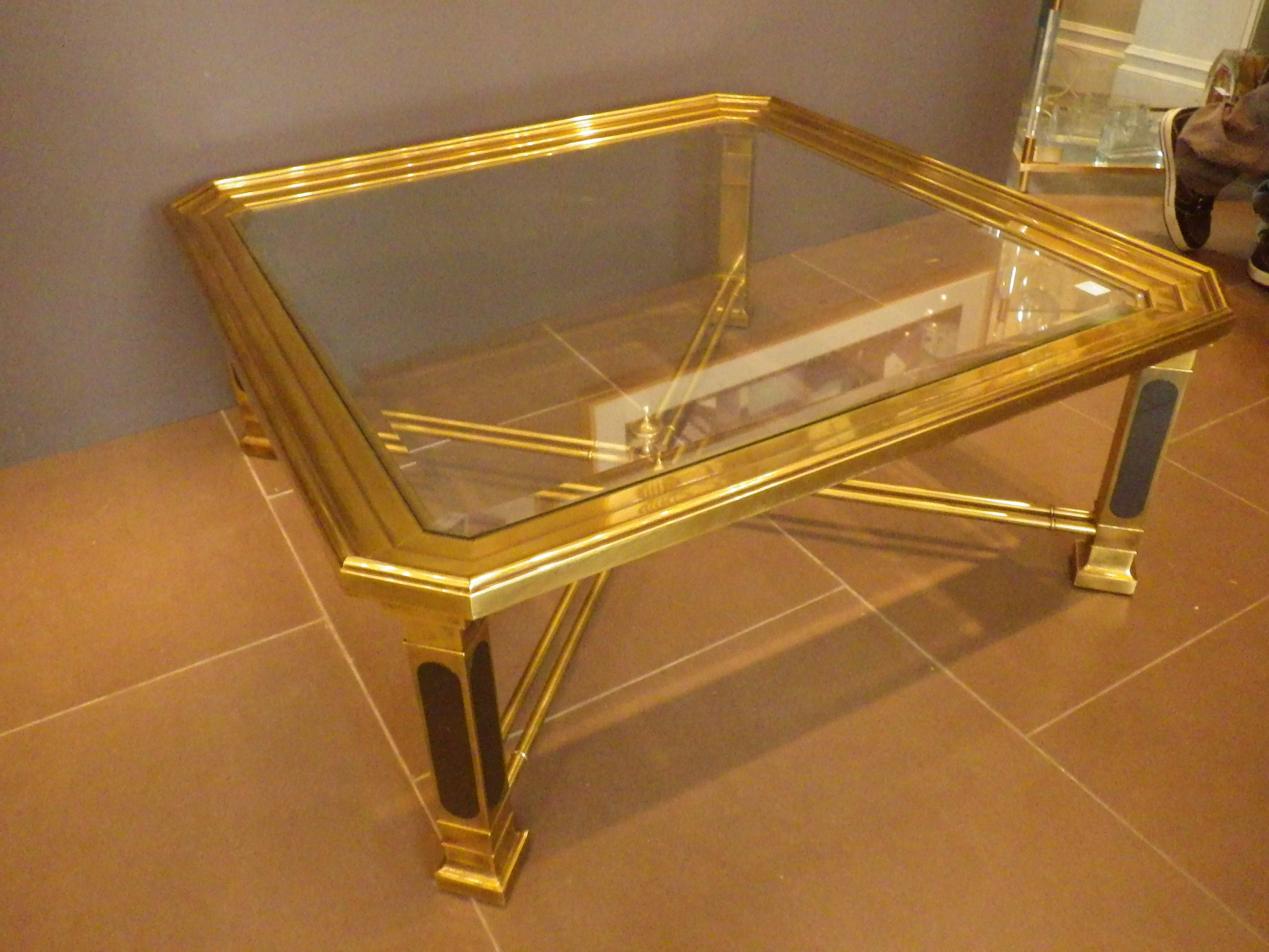 Heavy Brass Cocktail Table by Mastercraft For Sale