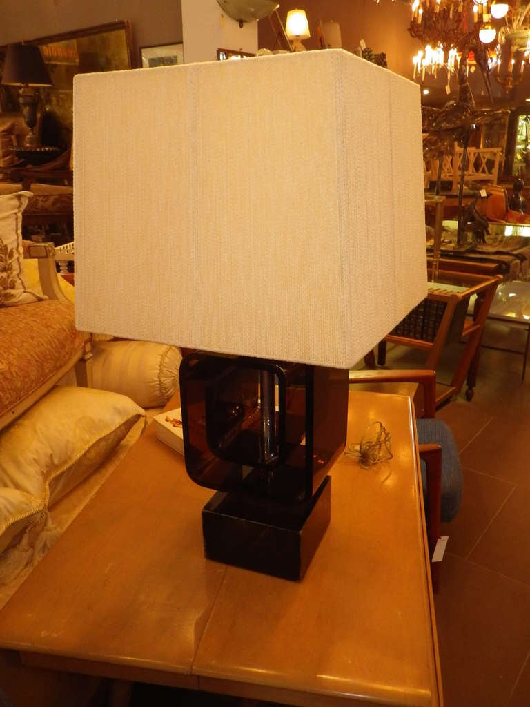 Pierre Cardin Style Smoked Lucite Table Lamp For Sale 3