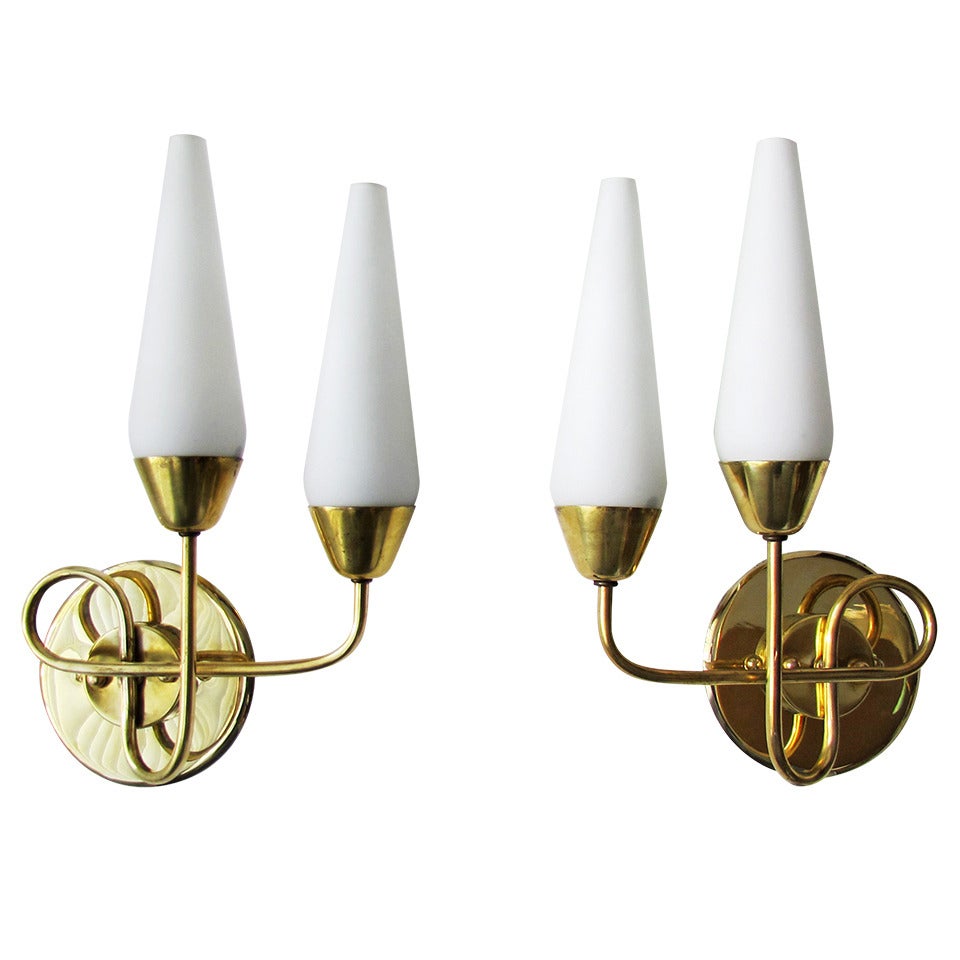 Mid Century Italian Double Cone Shade Lamps
