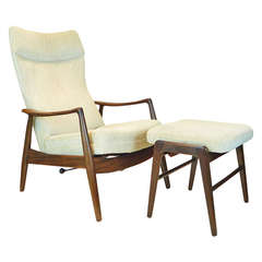 Retro Danish Modern Lounge Chair and Ottoman Attributed to Ib Kofod-Larsen