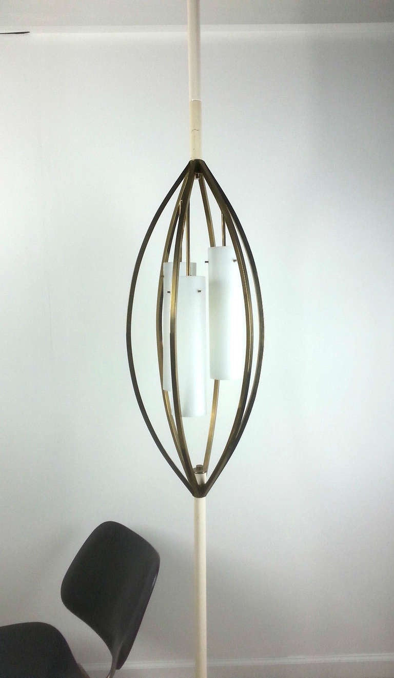 1950's Brass & Glass Tension Floor Lamp In The Manner of Angelo Lelli