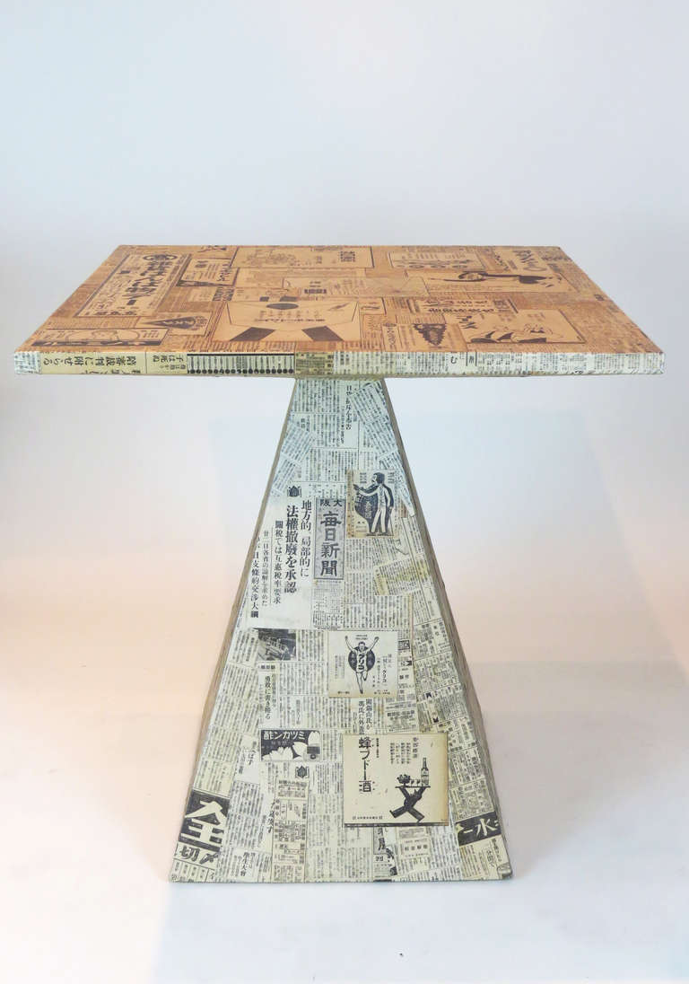 20th Century 1920s Newspaper-Covered Geometric Table