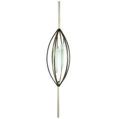 Retro 1950's Brass & Glass Tension Floor Lamp In The Manner of Angelo Lelli