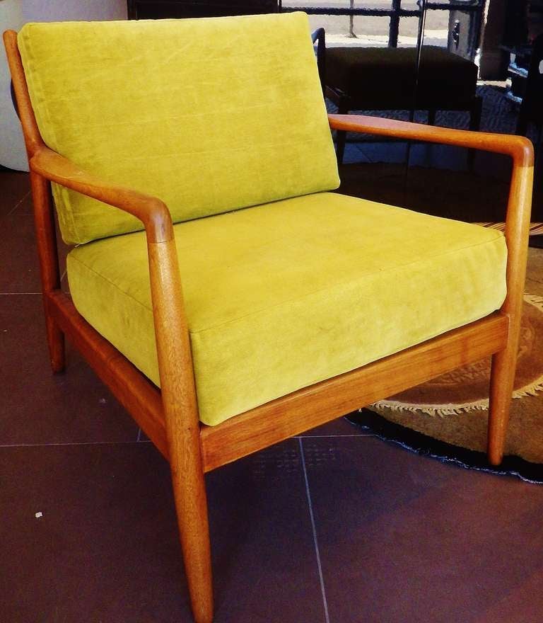 Pair of Green Teal Swedish Chairs with Ottoman at 1stdibs