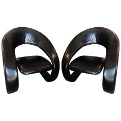 Pair of Modern Italian Black Leather Chairs