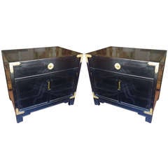 Pair of Black Lacquered Side Tables by Drexel