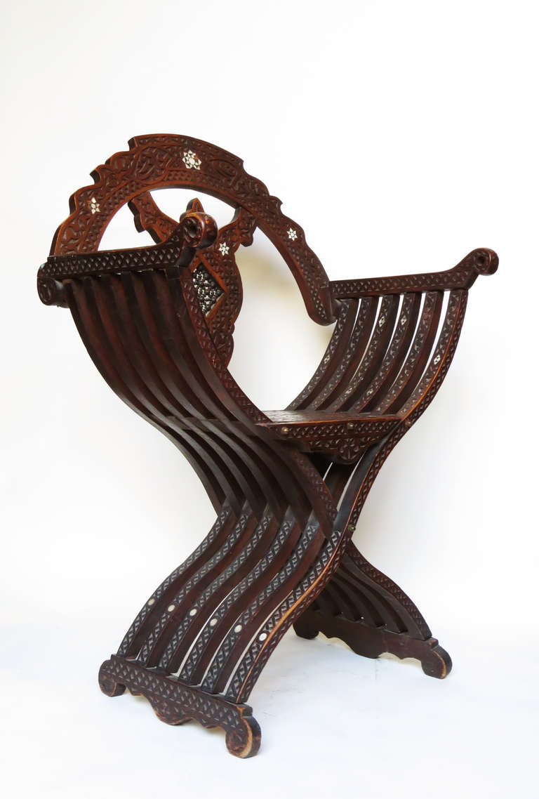 19th Century Hand-Carved Syrian Armchair