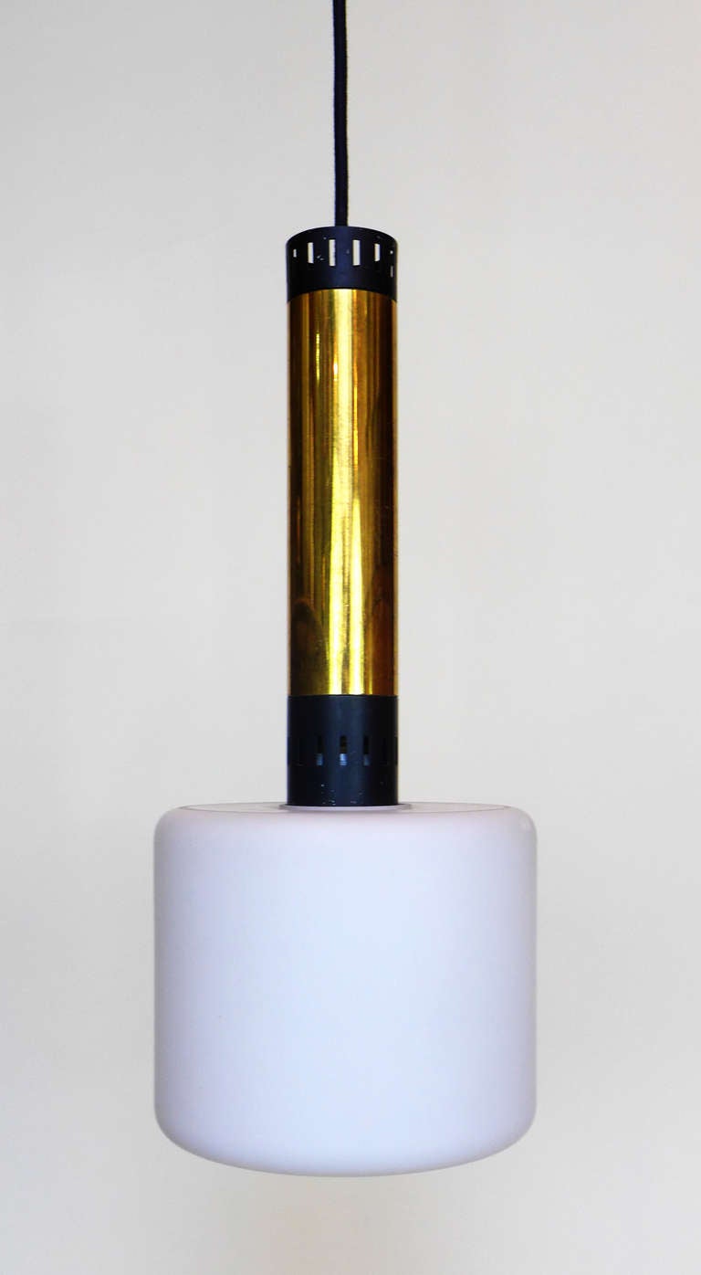 Large Stilnovo Glass & Brass Pendant 2