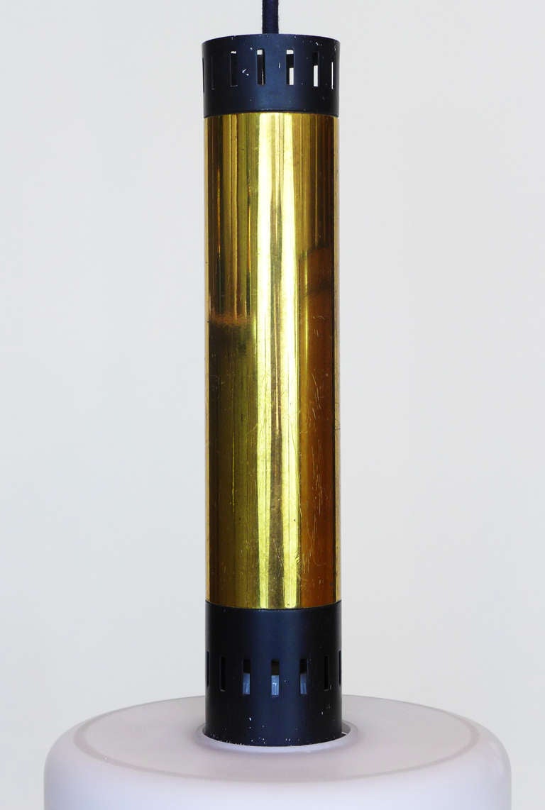 Mid-20th Century Large Stilnovo Glass & Brass Pendant