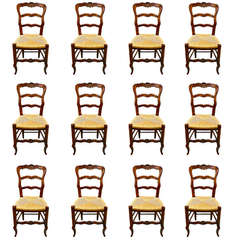 Set of Twelve French Rush Seat Dining Chairs