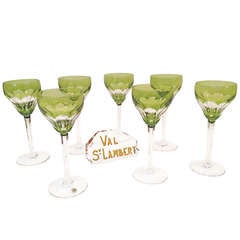 Set of 10 Val St Lambert Two Color Wine Stems c.1950s