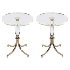 Pair of Lucite and Nickel Round Side Tables Signed by Charles Hollis Jones