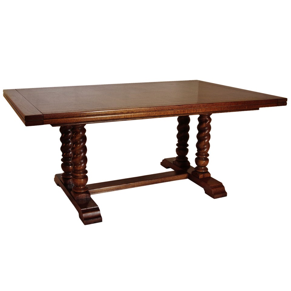 Jacobean Style Dining Table with Barley Twist Column Legs For Sale