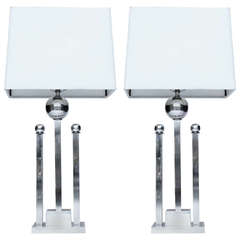 Pair of Silver Plated Lamps, 1940s