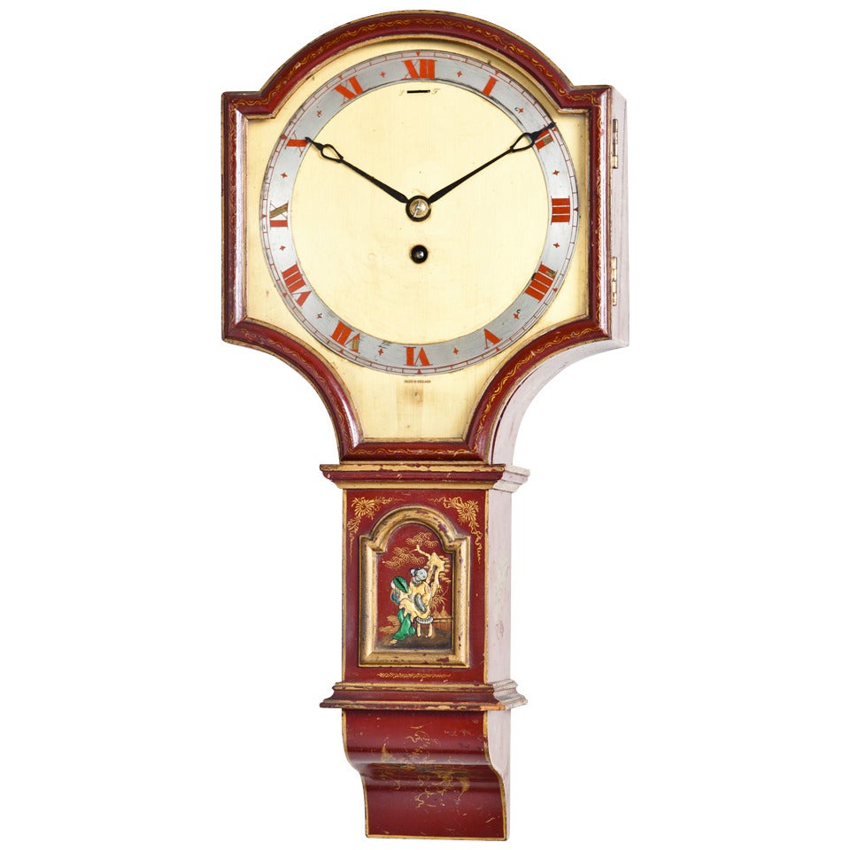 English Chinoiserie Painted Wall Clock by JJ Elliott For Sale