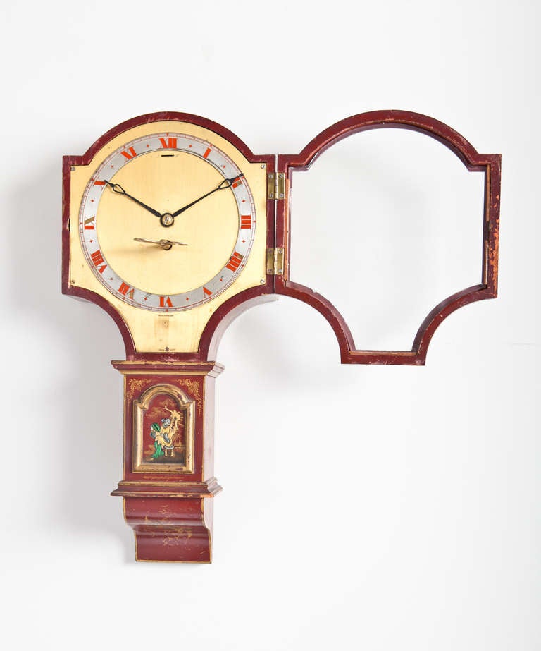 English Chinoiserie Painted Wall Clock by JJ Elliott In Excellent Condition For Sale In Los Angeles, CA