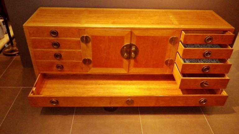 Gorgeous and Practical Wood Credenza with Brass Pulls For Sale 2