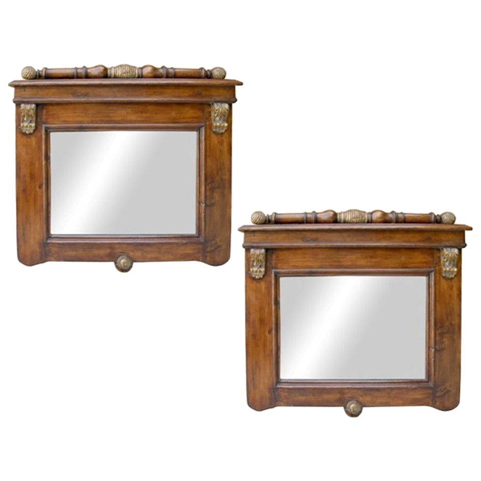 Pair of English Carved Pine & Parcel Gilt Mirrors For Sale